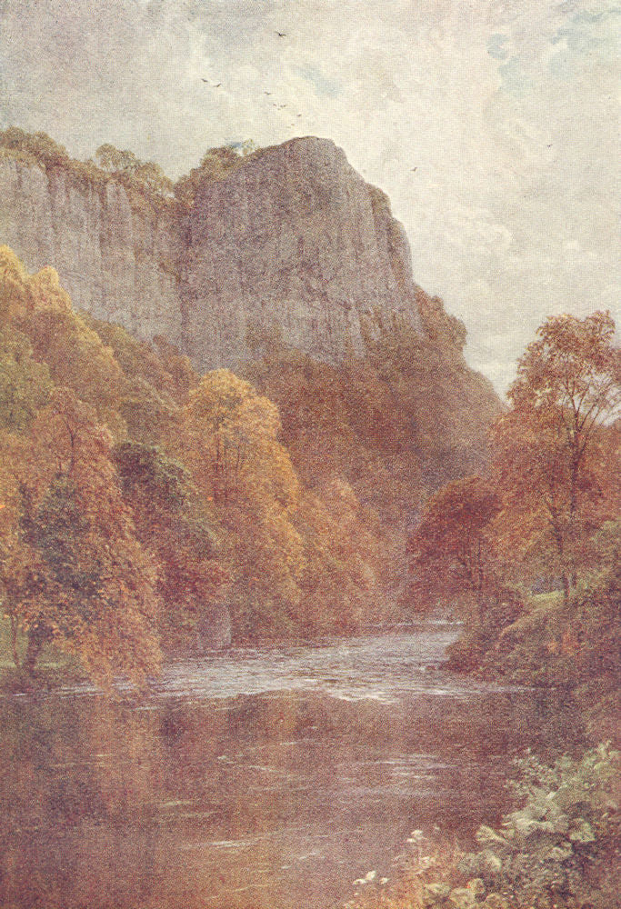 DERBYSHIRE. The Derwent, High Tor, Matlock, Derbyshire 1908 old antique print